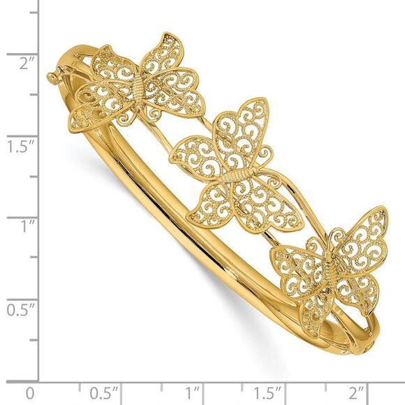 14k Yellow Gold Filigree Butterfly Hinged Bangle Bracelet - Picture 4 of 5